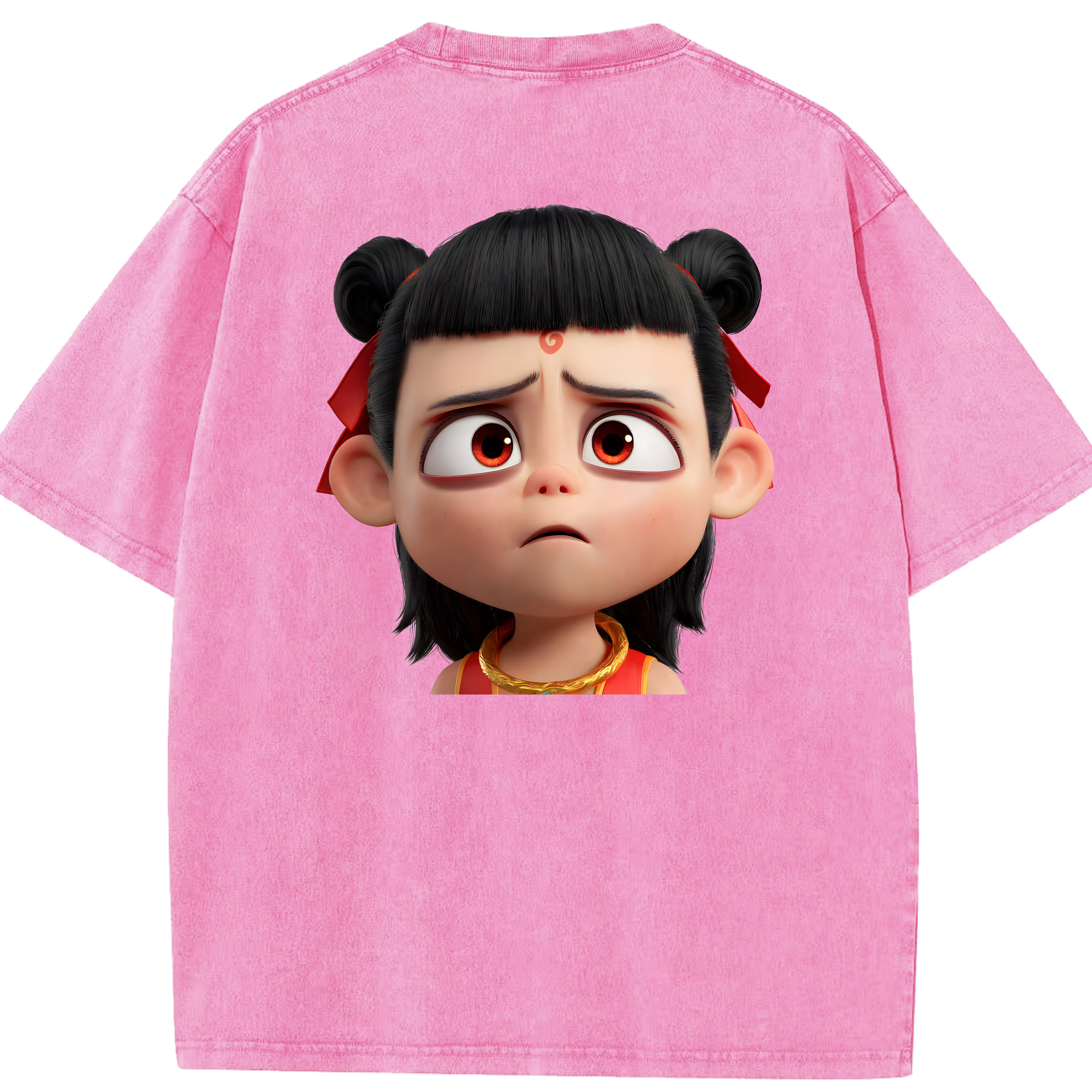 （画像用） Ne Zha 2 ナタ 魔童の大暴れ 綿100% ヴィンテージ風 半袖Tシャツ（背面プリント）